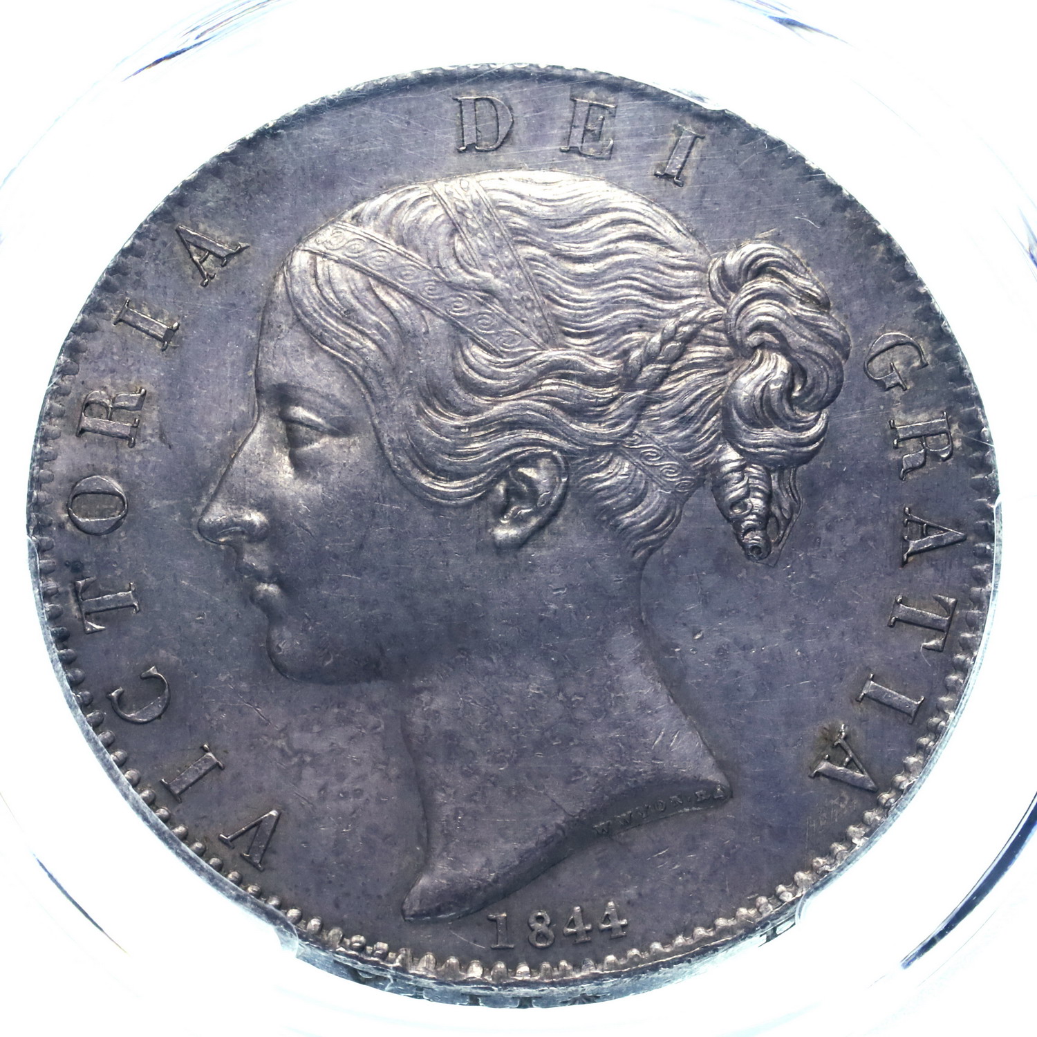イギリス 1844年 クラウン銀貨 見本パターン貨幣 ヴィクトリア ビクトリア ヤングヘッド ウィリアム・ワイオンデザイン PCGS SP62
